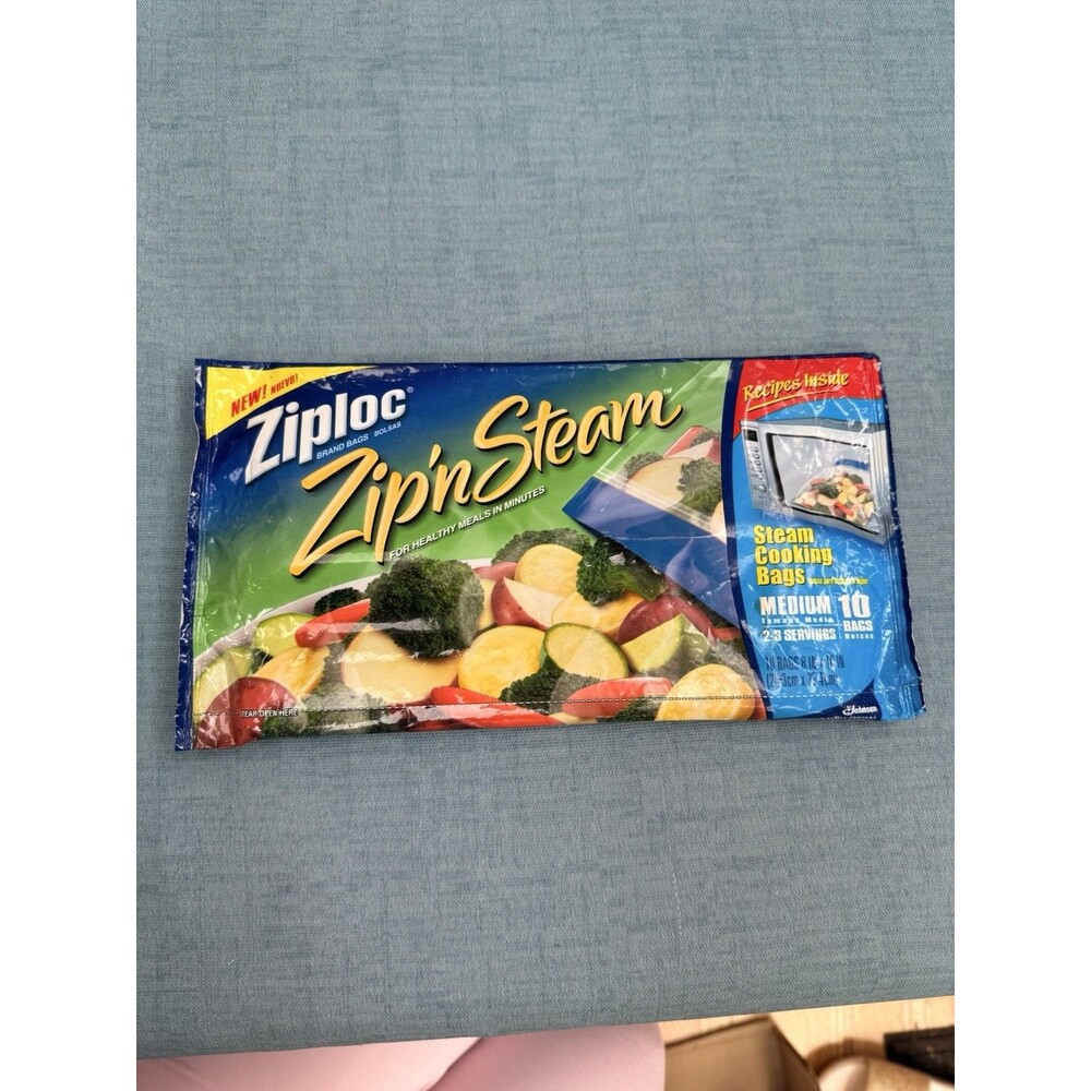 Ziploc Zip 'N Steam Medium Cooking Bags Microwave.  1 Pack of 10, Discontinued
